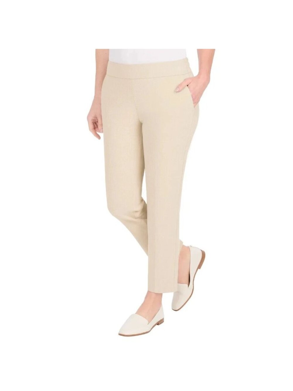 NWT Hilary Radley Women's S Slim Leg Dress Pants Beige Mid-Rise Pull on i2146 - Picture 3 of 15